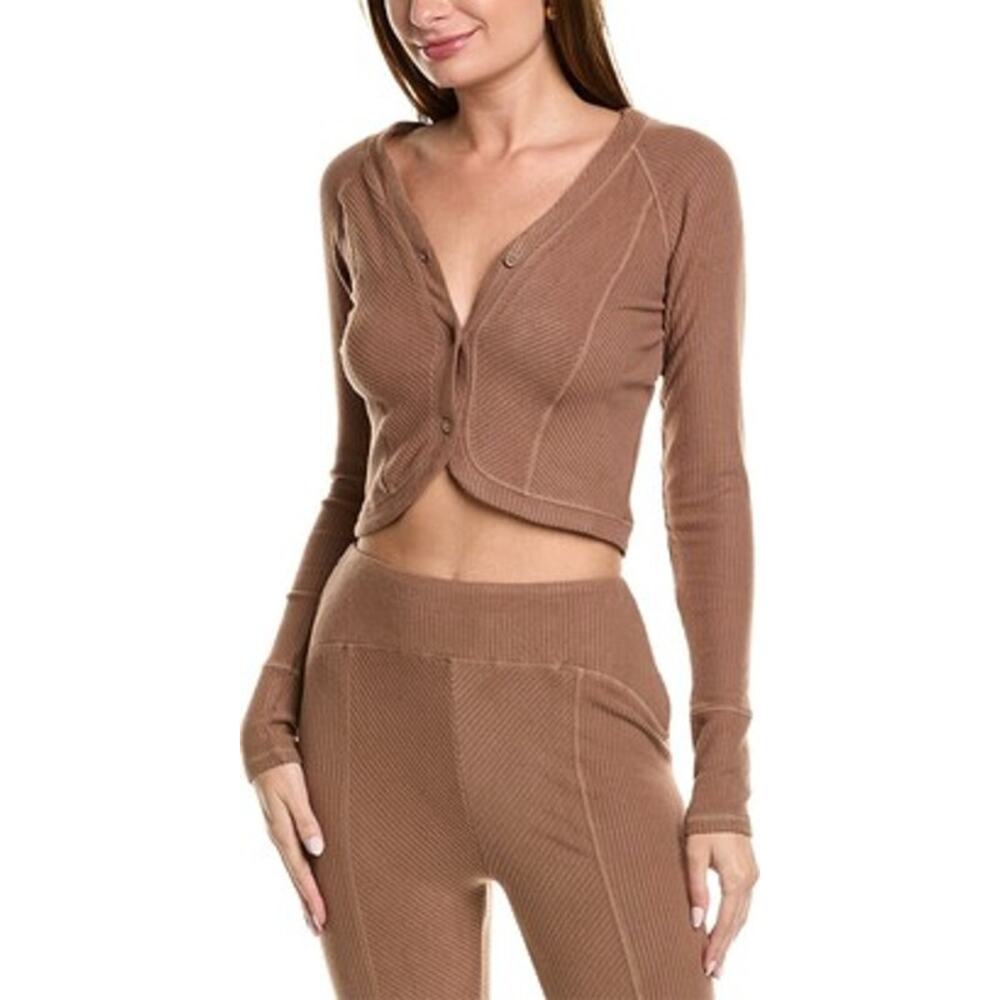 NWT Area Stars Brown Long Sleeve Button Up Casual Cropped Soft Textured Top M